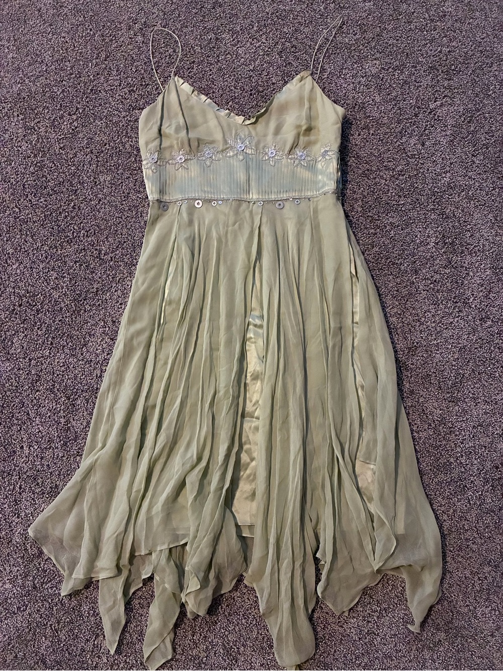 Adrianna Sage Green Y2K Fairy Handkerchief Maxi Dress Size 10